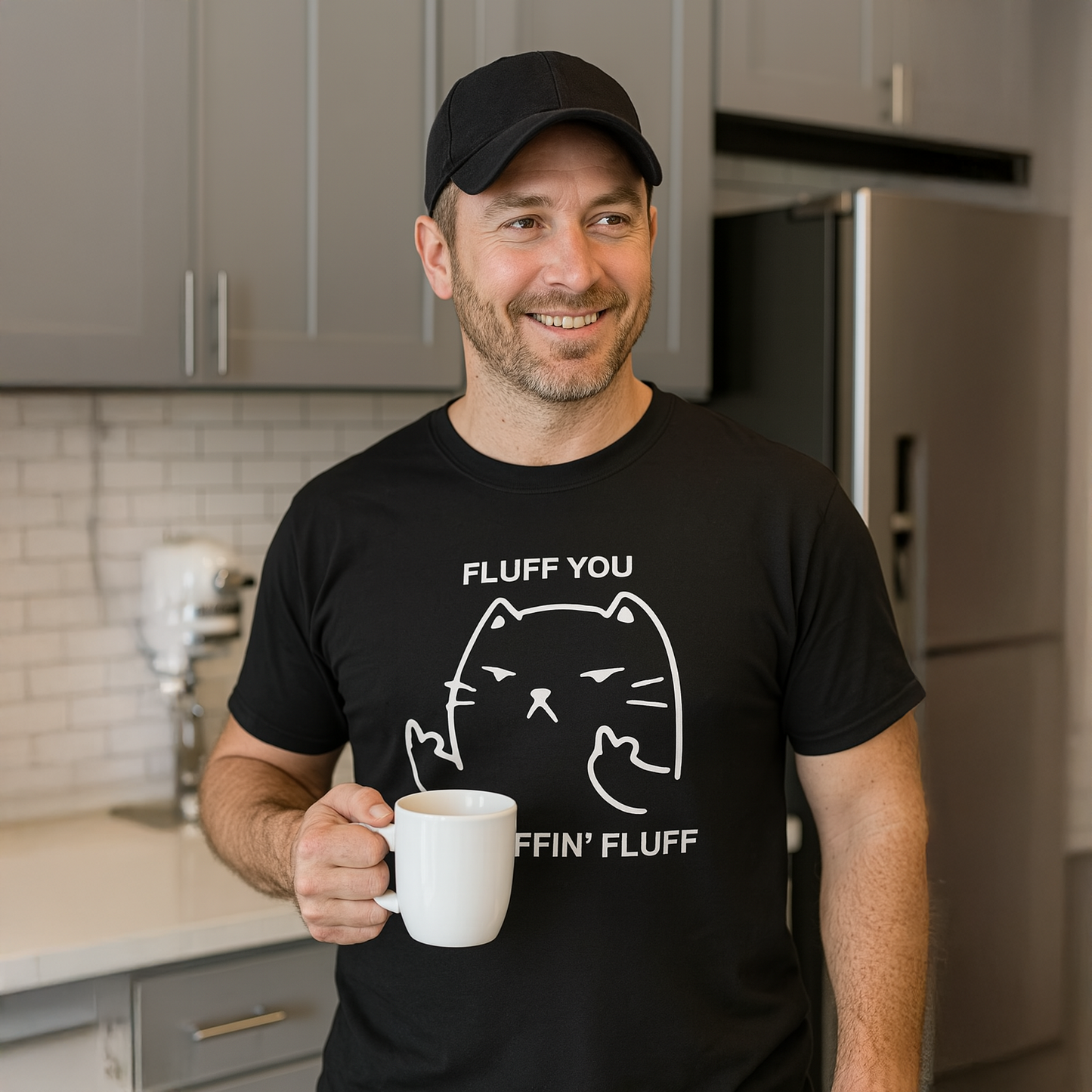 Fluff You Cat T-Shirt - Funny Cat Attitude Tee (white outline)