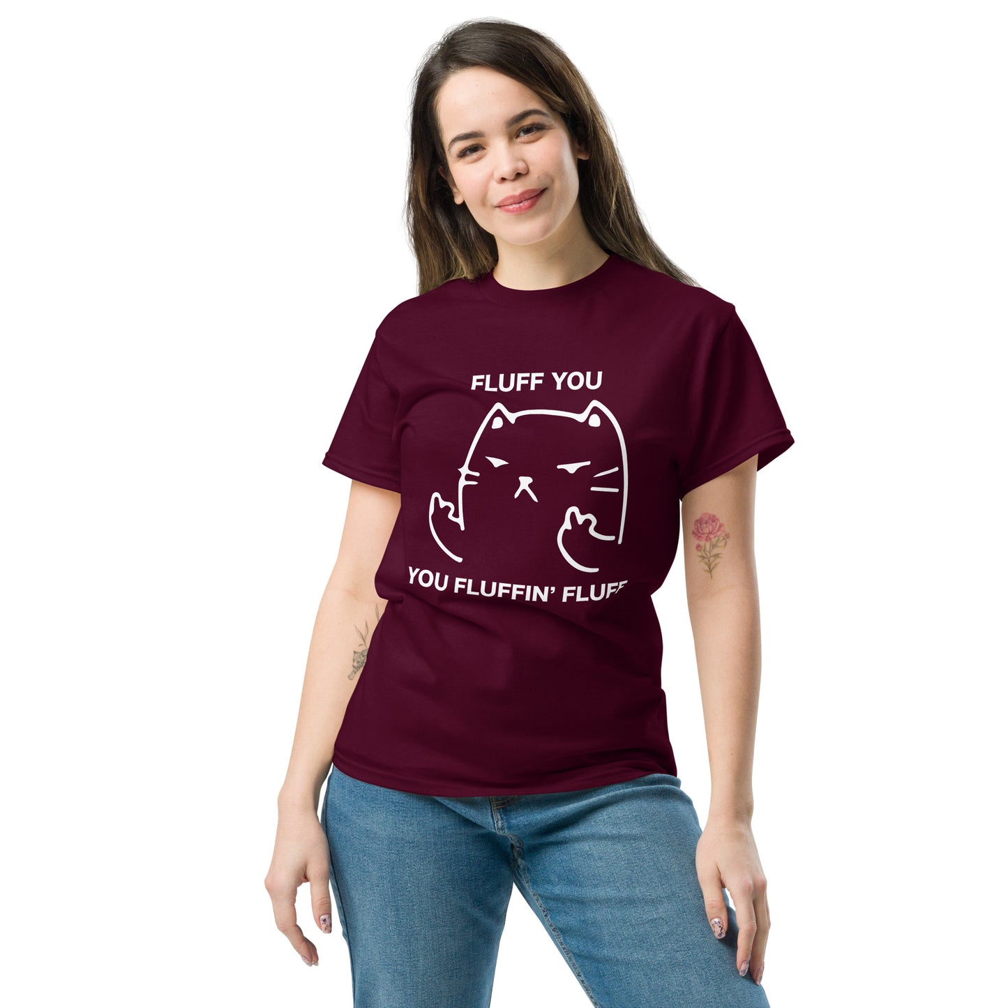 Fluff You Cat T-Shirt - Funny Cat Attitude Tee (white outline)