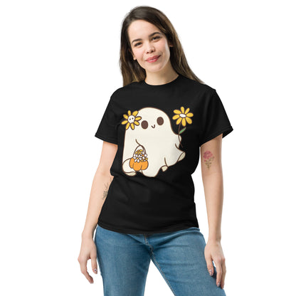 Cute Ghost with Flowers T-Shirt - Whimsical Halloween Tee