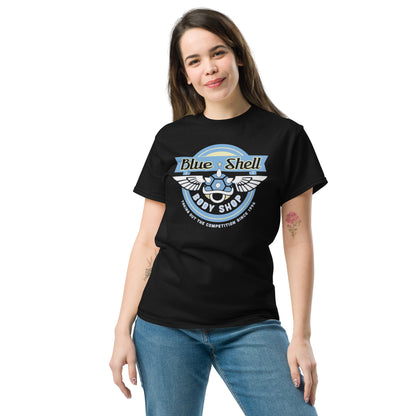 Blue Shell Body Shop T-Shirt - Retro Racing Icon Tee