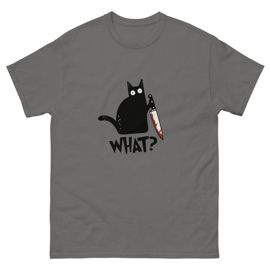 Black Cat with Bloody Knife T-Shirt - Dark Humor Halloween Tee