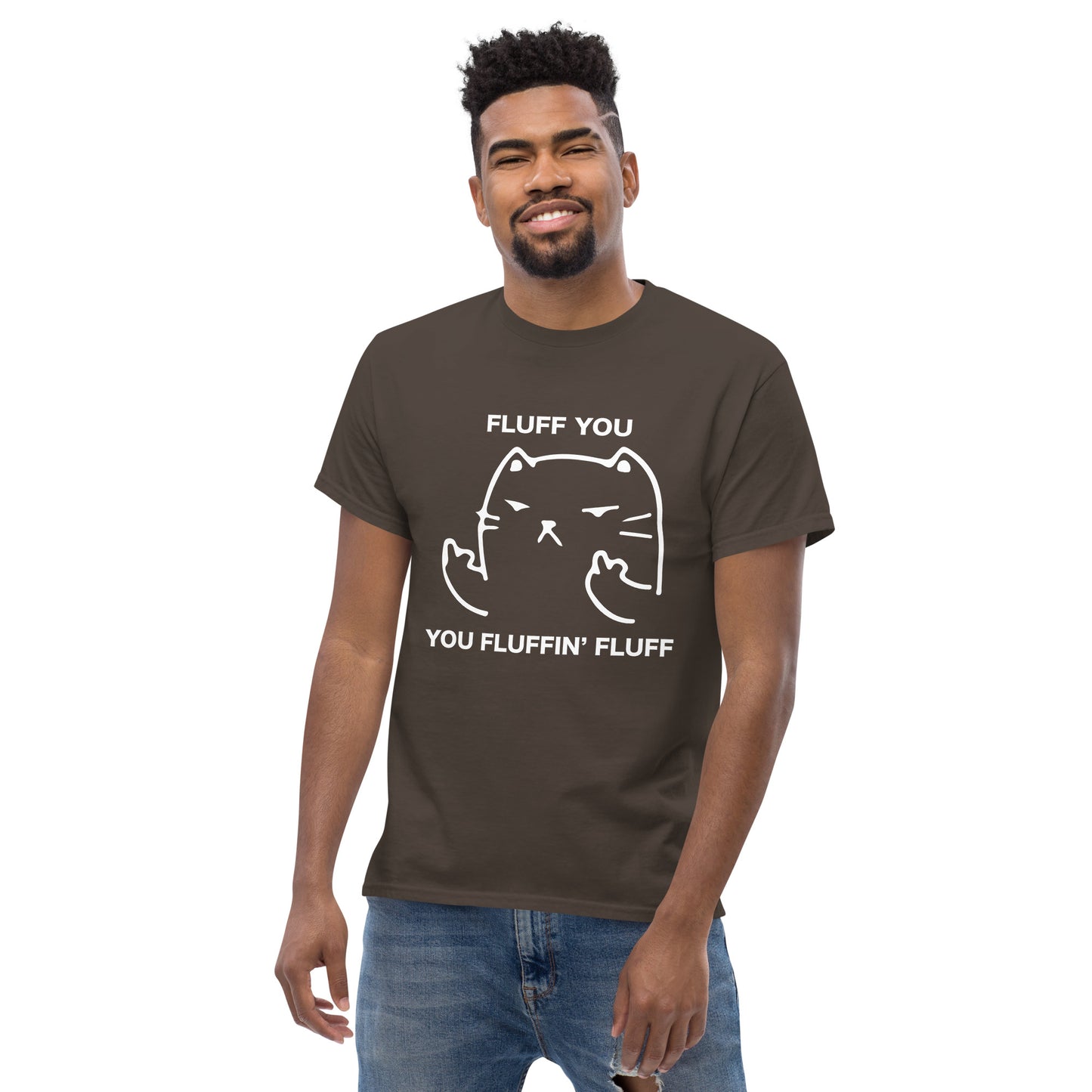Fluff You Cat T-Shirt - Funny Cat Attitude Tee (white outline)