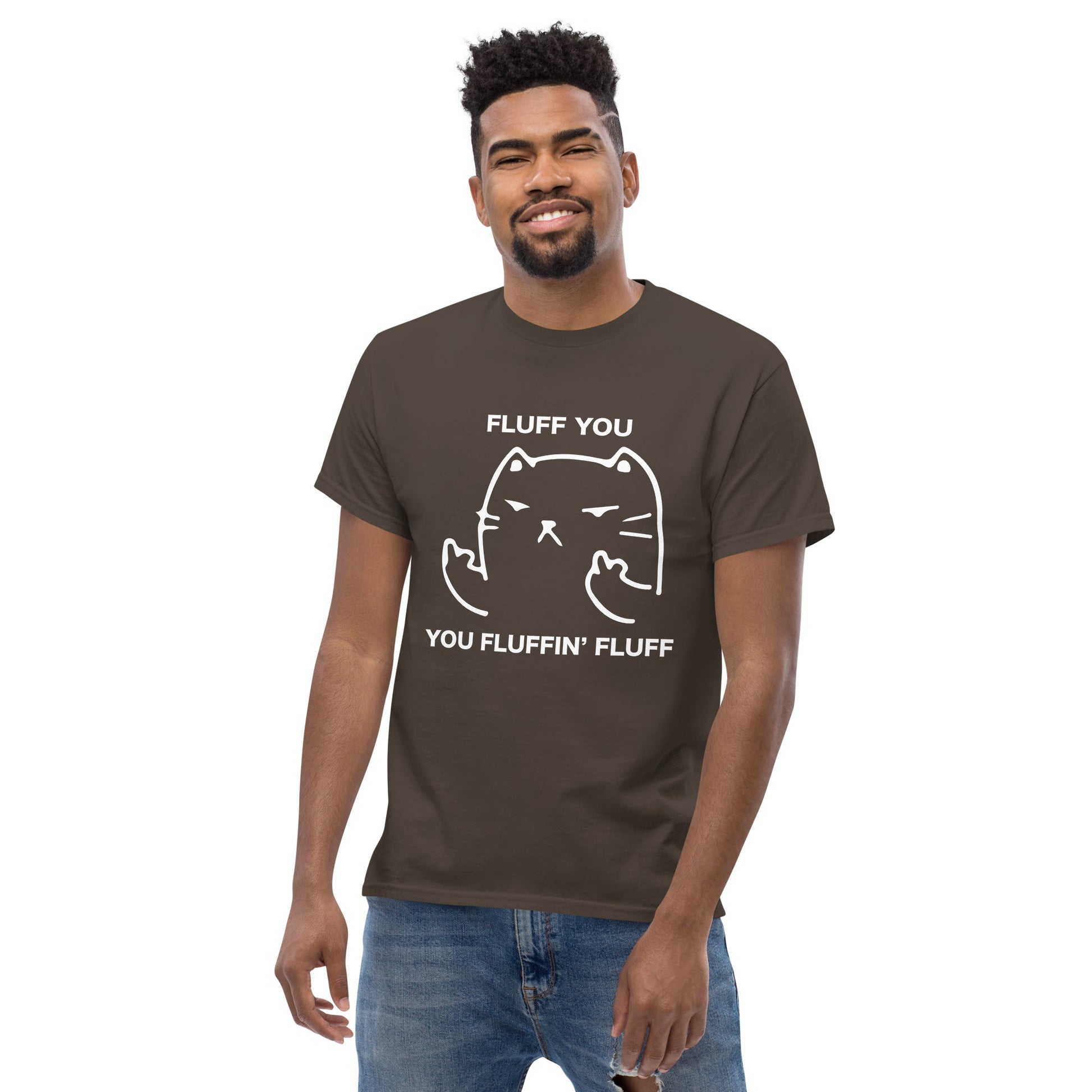 Fluff You Cat T-Shirt - Funny Cat Attitude Tee (white outline)