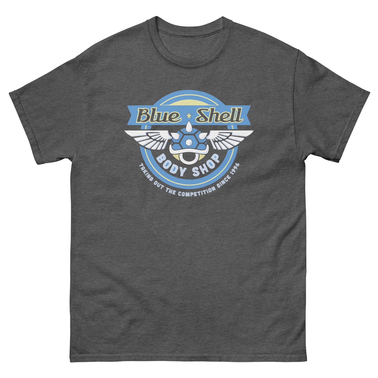 Blue Shell Body Shop T-Shirt - Retro Racing Icon Tee