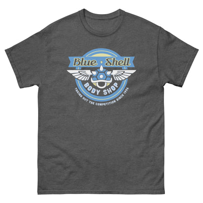 Blue Shell Body Shop T-Shirt - Retro Racing Icon Tee