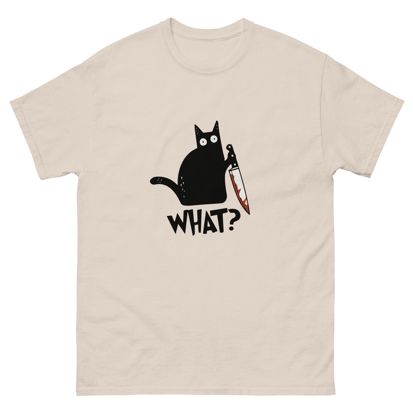 Black Cat with Bloody Knife T-Shirt - Dark Humor Halloween Tee