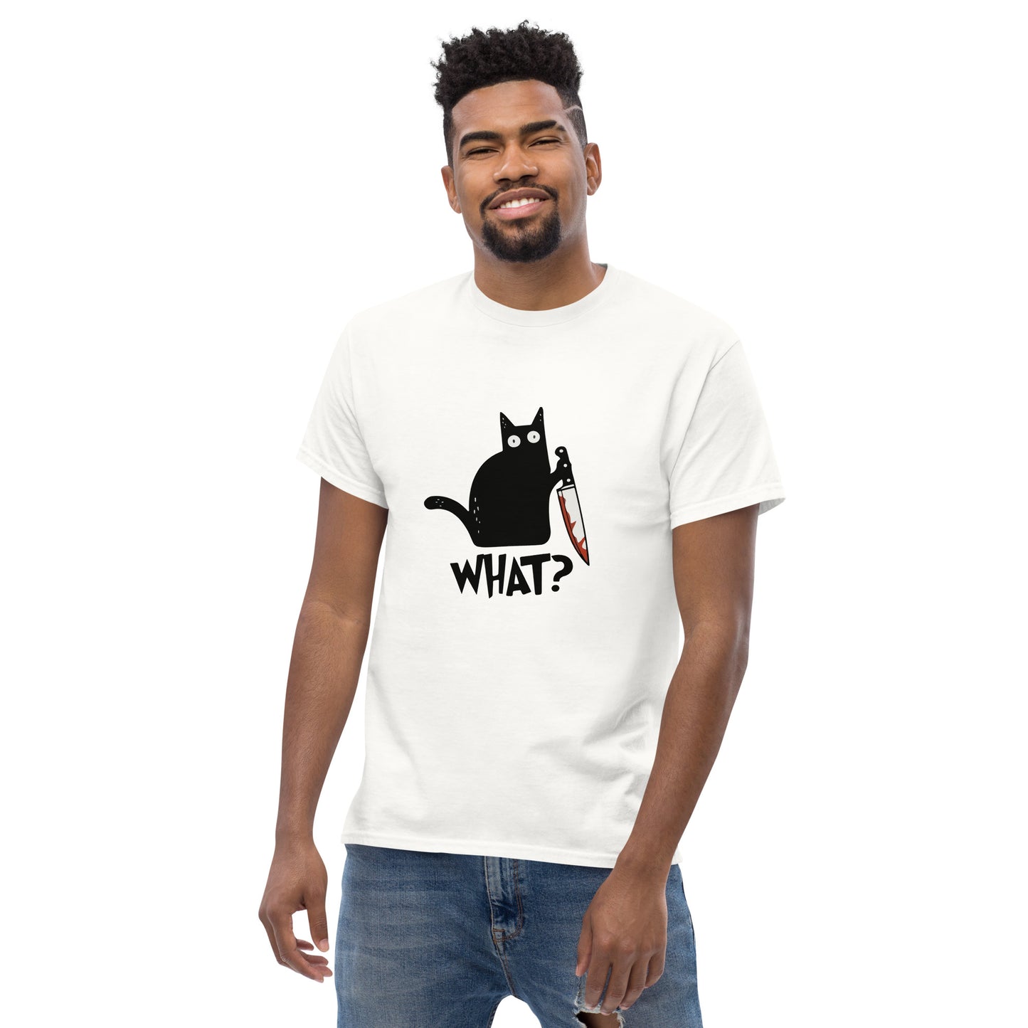 Black Cat with Bloody Knife T-Shirt - Dark Humor Halloween Tee