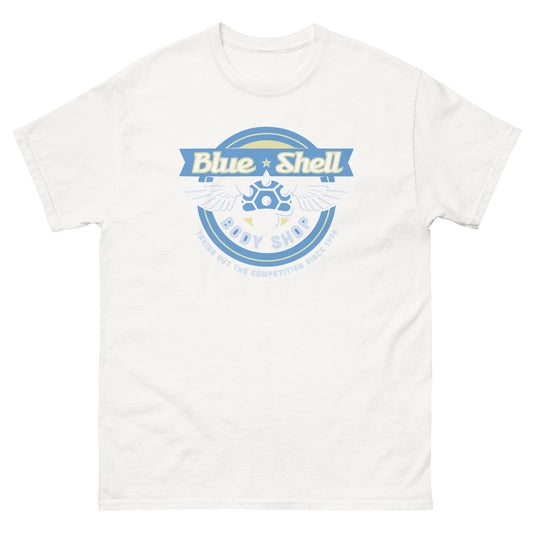 Blue Shell Body Shop T-Shirt - Retro Racing Icon Tee