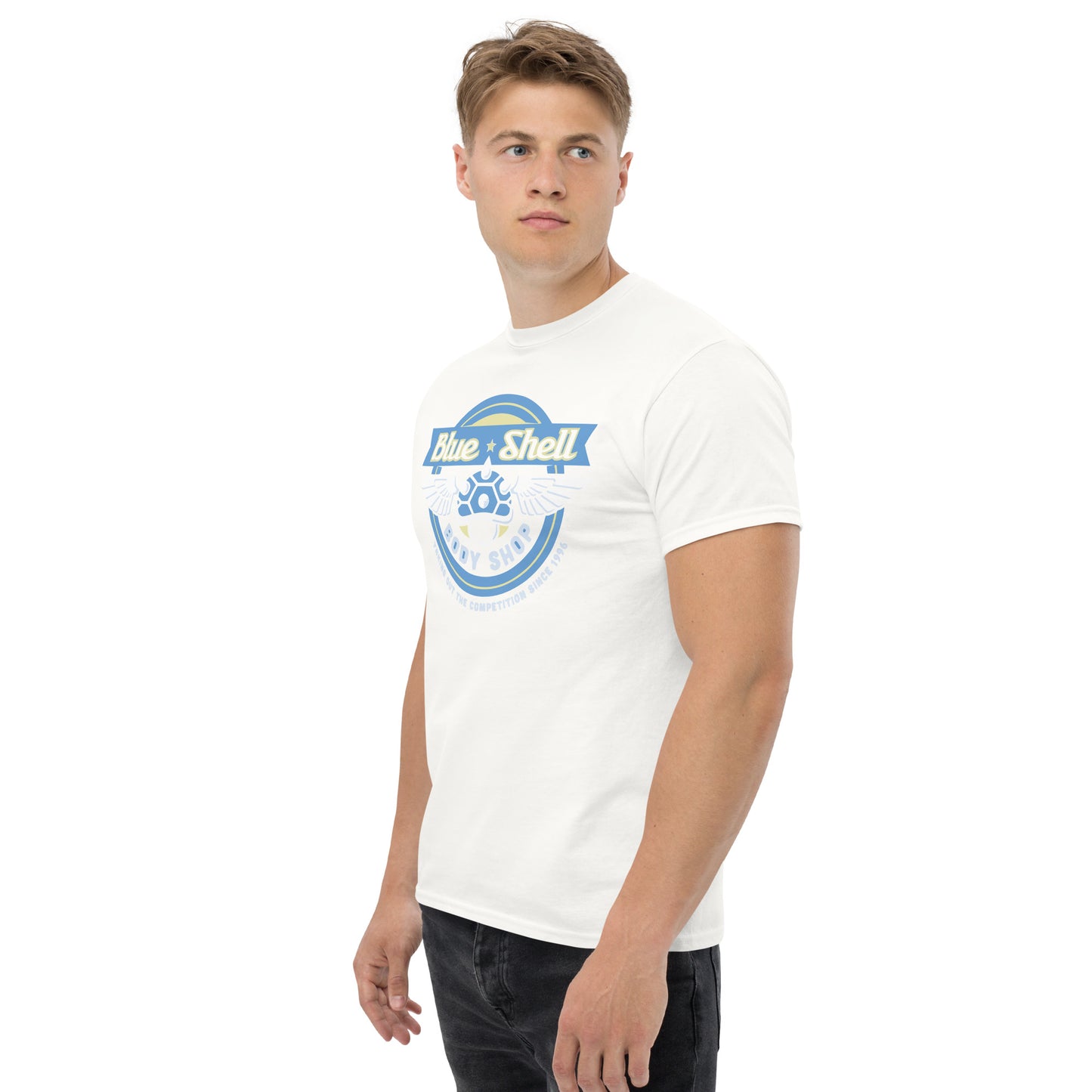 Blue Shell Body Shop T-Shirt - Retro Racing Icon Tee